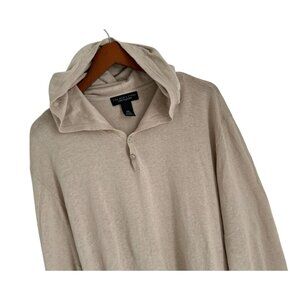 Bloomingdales Mens 2XL Hooded Henley Shirt Beige Linen Blend